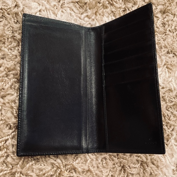 VINTAGE GUCCI BLACK LEATHER CHECKBOOK CARD HOLDER - Picture 2 of 5